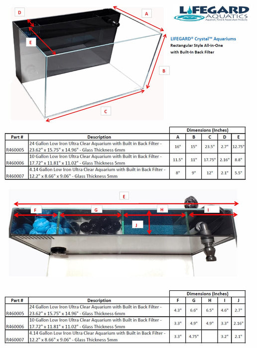 4 Gallon Ultra Low Iron CRYSTAL Aquarium with Built in Back Filter Aquarium Lifegard Aquatics