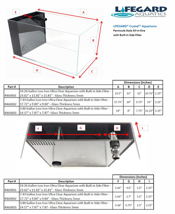 CRYSTAL 45 Degree Low Iron Ultra Clear Aquarium with Built in Side Filter (14.26 gallons, 23.62" x 11.81" x 11.81") Aquarium Lifegard Aquatics