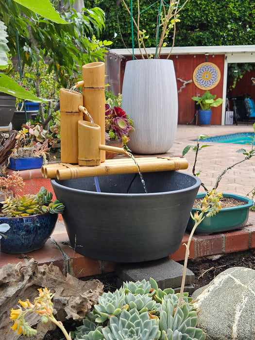 18" Bamboo 3-Tier Fountain with Pot and Quiet One 100 Pump Fountains & Ponds Lifegard Aquatics