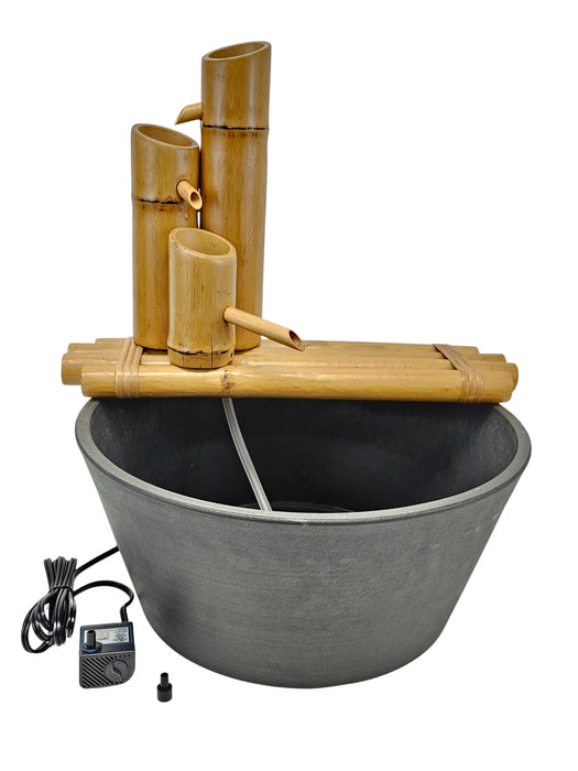 18" Bamboo 3-Tier Fountain with Pot and Quiet One 100 Pump Fountains & Ponds Lifegard Aquatics Charcoal Grey Pot