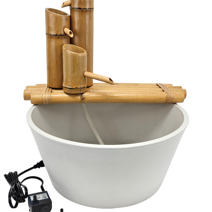 18" Bamboo 3-Tier Fountain with Pot and Quiet One 100 Pump Fountains & Ponds Lifegard Aquatics Stone White Pot