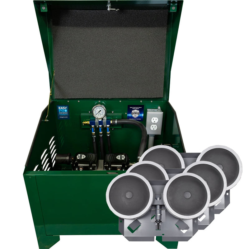 PA66AD Sentinel Deluxe Aeration System for Ponds up to 2 Acres – Complete System Contains Stratus™ SRC 1/2hp Compressor with Sound Shield™, Deluxe 22" Cabinet and Three QS2 Diffusers product image