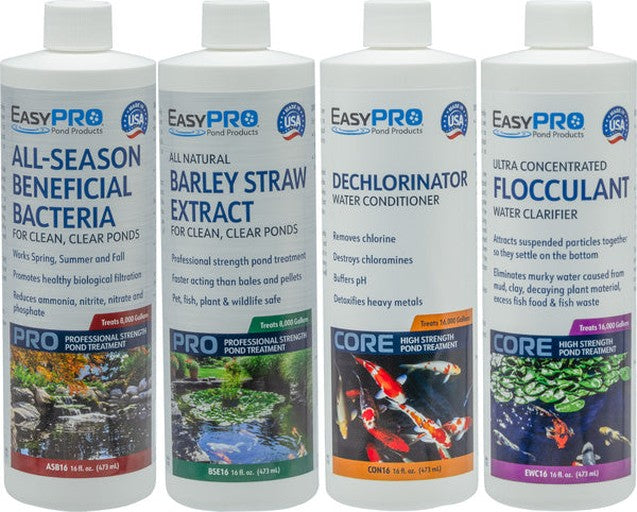 WTP4 All-In-One Package – Includes 16 oz Flocculant, All Season Bacteria, Liquid Barley Extract and Dechlorinator